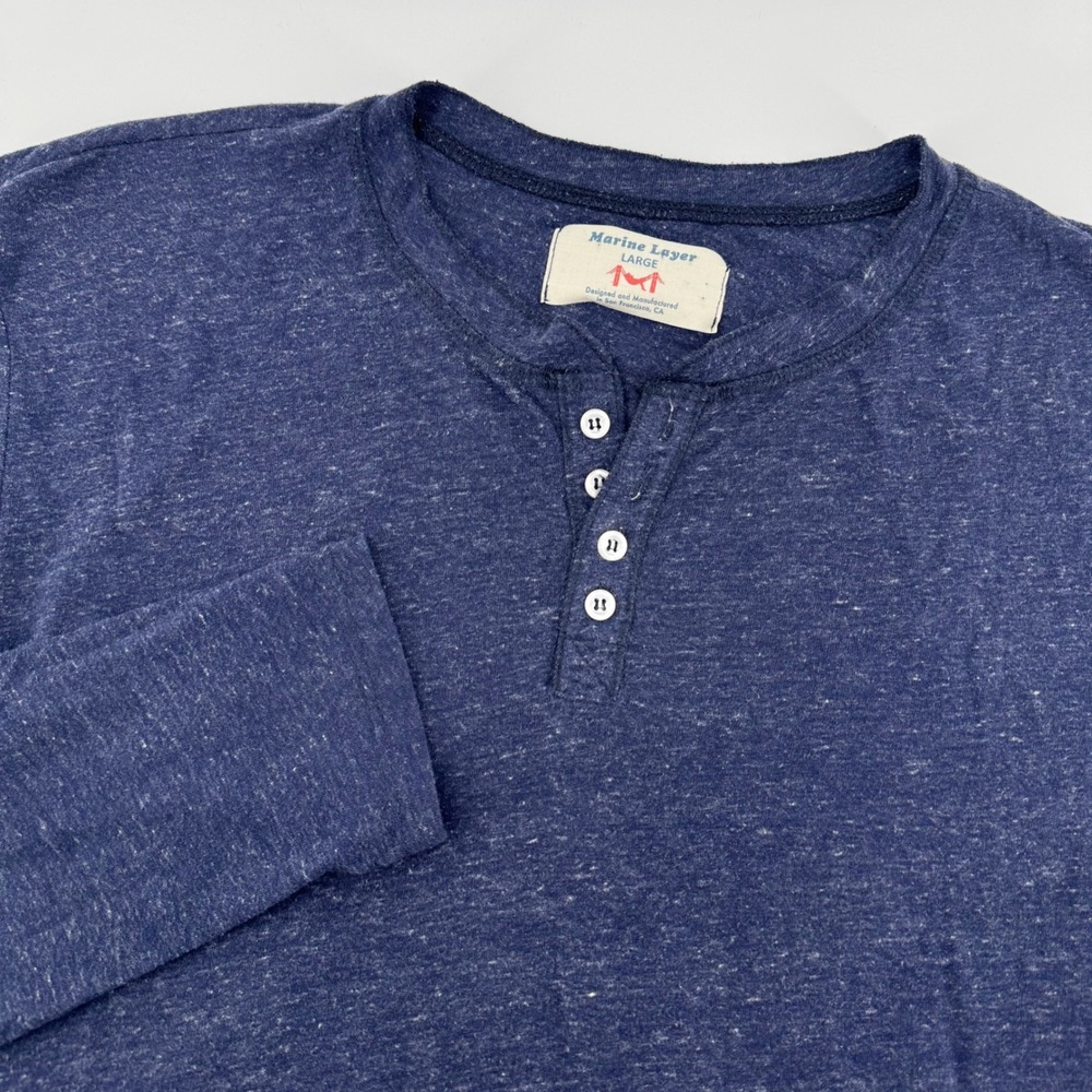 Marine Layer Henley Shirt‎ Long Sleeve Blue Speckled Textured Cotton Blend Men L
